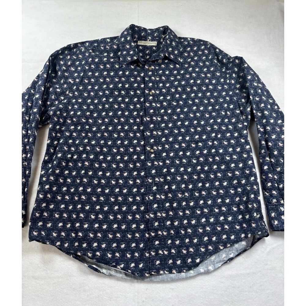 Munsingwear Fishing Fly Shirt Mens XL Blue Long Sleeve Button Down Outdoor Sport